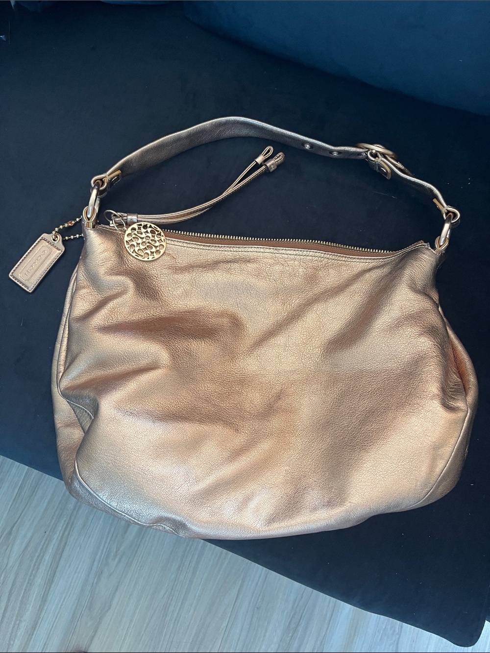 Coach Metallic Gold Leather Hobo Shoulder Bag